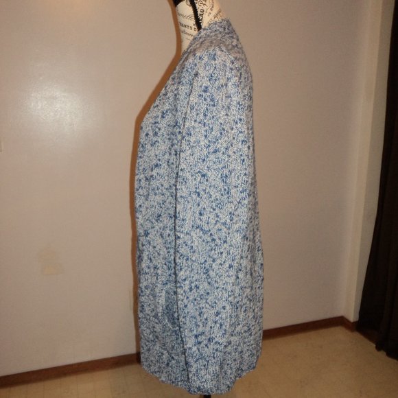 LL Bean Woman's Large Cardigan Sweater Blue White Pockets 100% Cotton - Picture 4 of 12